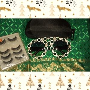 Blinged Out Sunglasses With Lashes Set